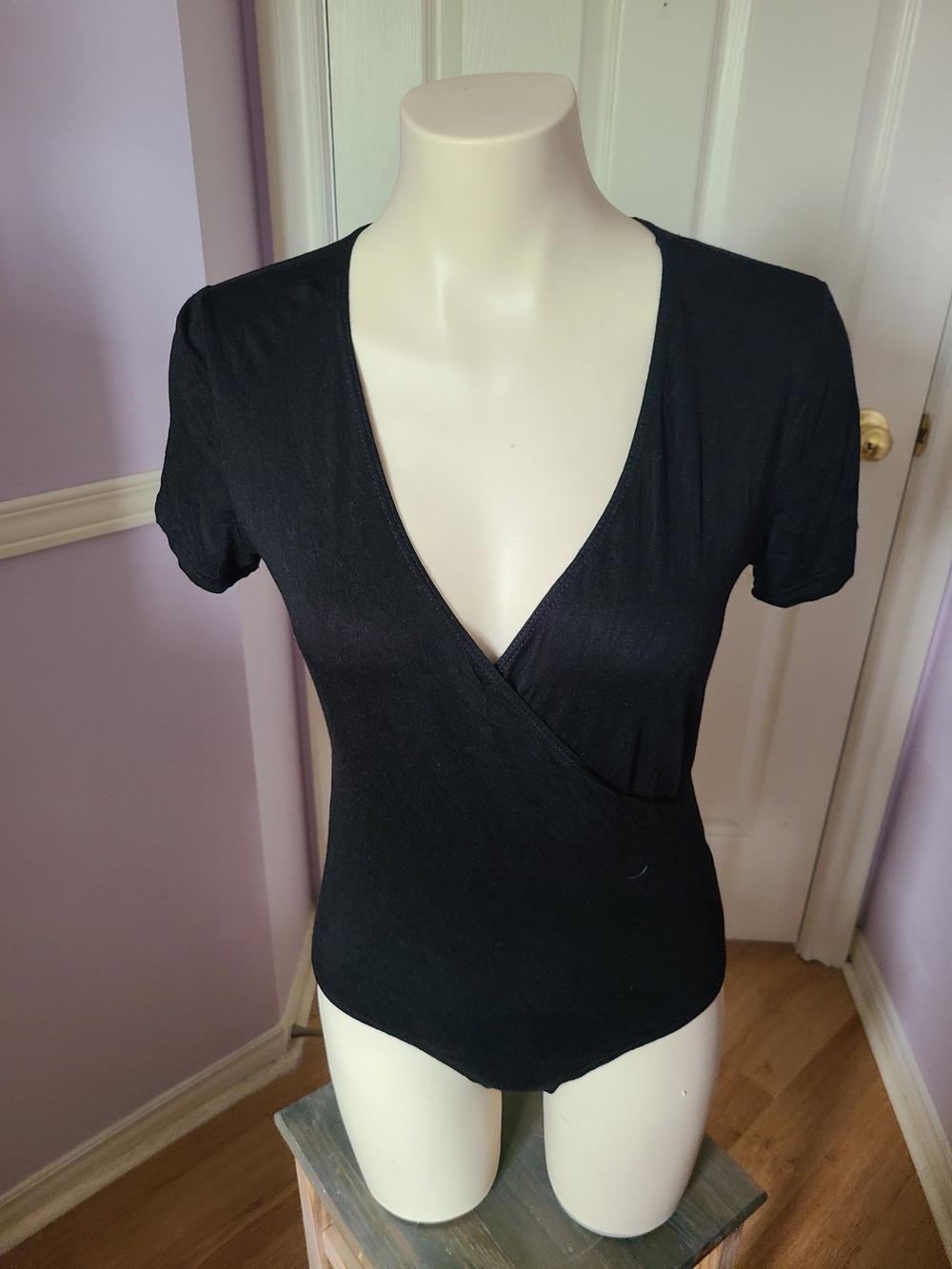 Garage Black V-Neck Wrap Bodysuit